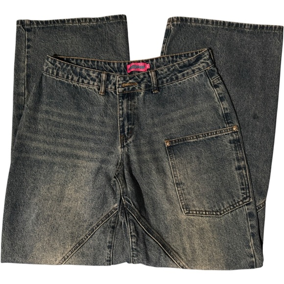 Edikted Asymmetric Panel Wide-Leg Jeans | 100% Cotton High-Rise Denim Size 6-8/M - Picture 4 of 7